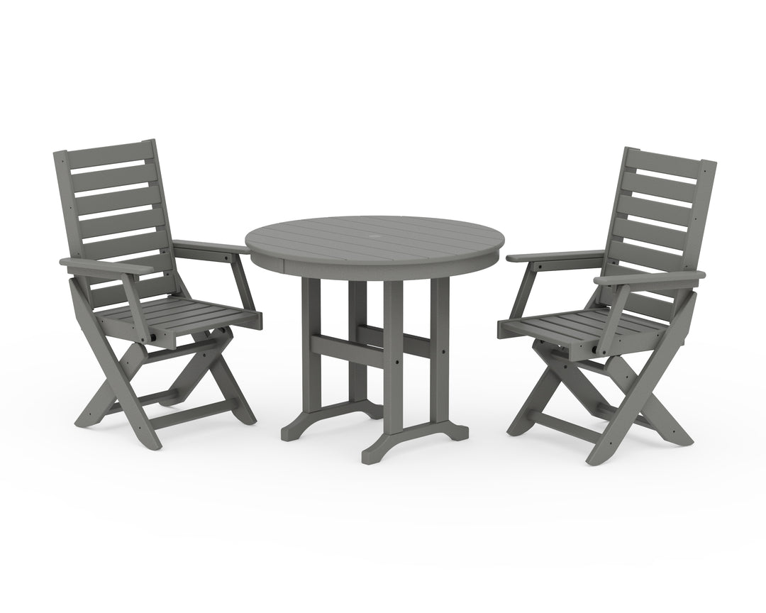 POLYWOOD® Captain Folding Chair 3-Piece Round Dining Set