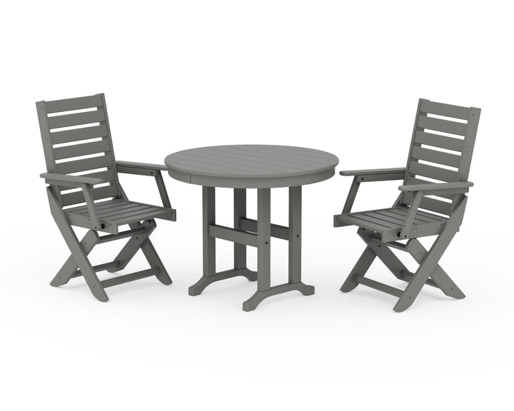 POLYWOOD® Captain Folding Chair 3-Piece Round Dining Set