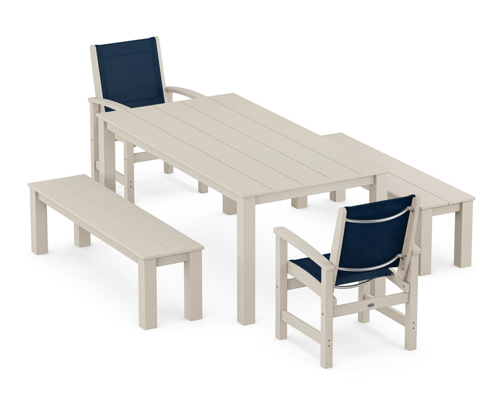 POLYWOOD® Coastal 5-Piece Parsons Dining Set with Benches