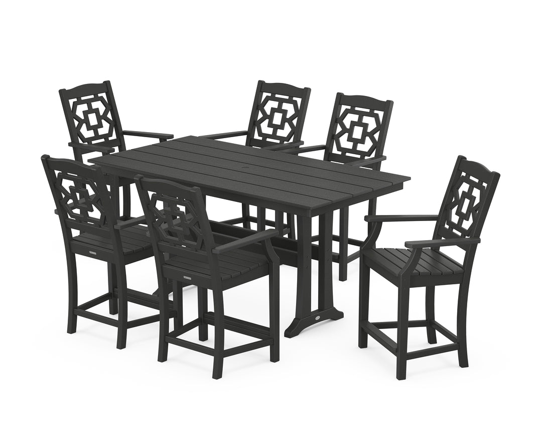 Martha Stewart by POLYWOOD® Chinoiserie Arm Chair 7-Piece Farmhouse Counter Set with Trestle Legs
