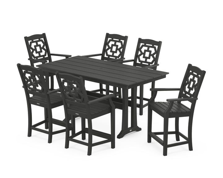 Martha Stewart by POLYWOOD® Chinoiserie Arm Chair 7-Piece Farmhouse Counter Set with Trestle Legs
