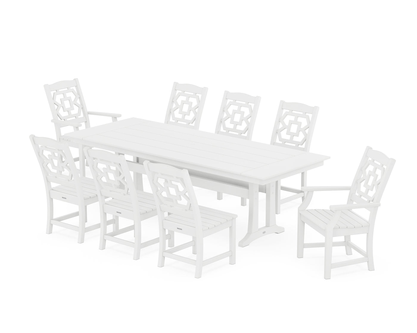 Chinoiserie 9-Piece Farmhouse Dining Set with Trestle Legs