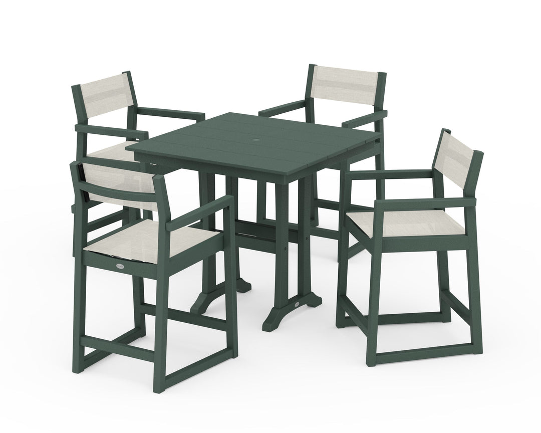 POLYWOOD® EDGE Sling Arm Chair 5-Piece Farmhouse Counter Set with Trestle Legs