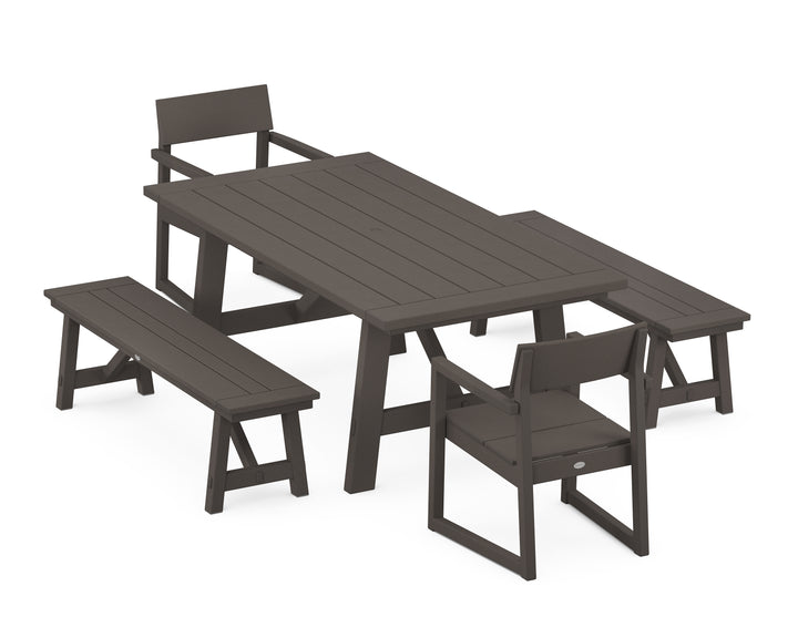 POLYWOOD® EDGE 5-Piece Rustic Farmhouse Dining Set With Benches