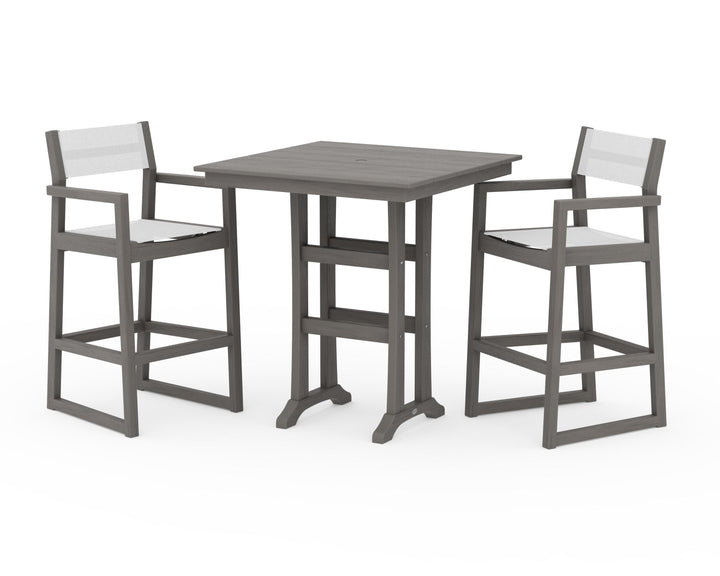 POLYWOOD® EDGE Sling Arm Chair 3-Piece Farmhouse Bar Set with Trestle Legs