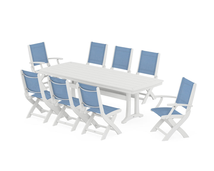 POLYWOOD® Coastal Folding 9-Piece Dining Set with Trestle Legs