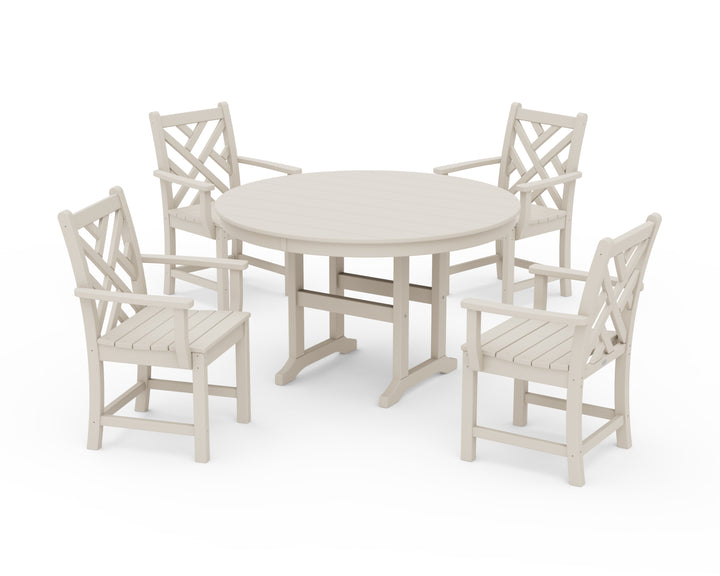POLYWOOD® Chippendale 5-Piece Round Farmhouse Dining Set