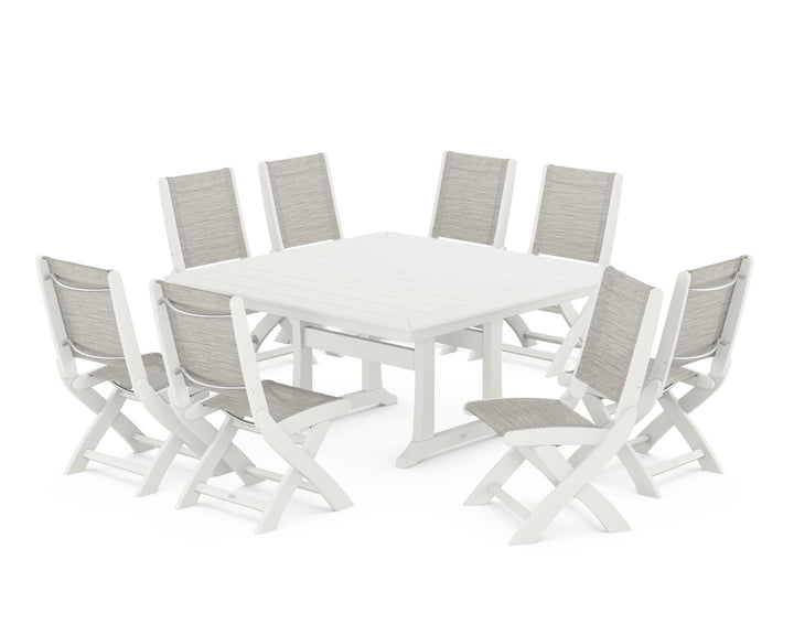 POLYWOOD® Coastal Folding Side Chair 9-Piece Dining Set with Trestle Legs