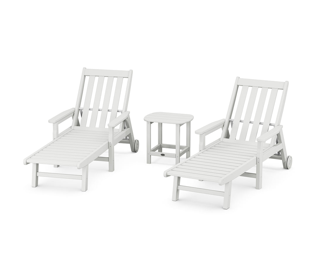 POLYWOOD® Vineyard 3-Piece Chaise with Arms and Wheels Set