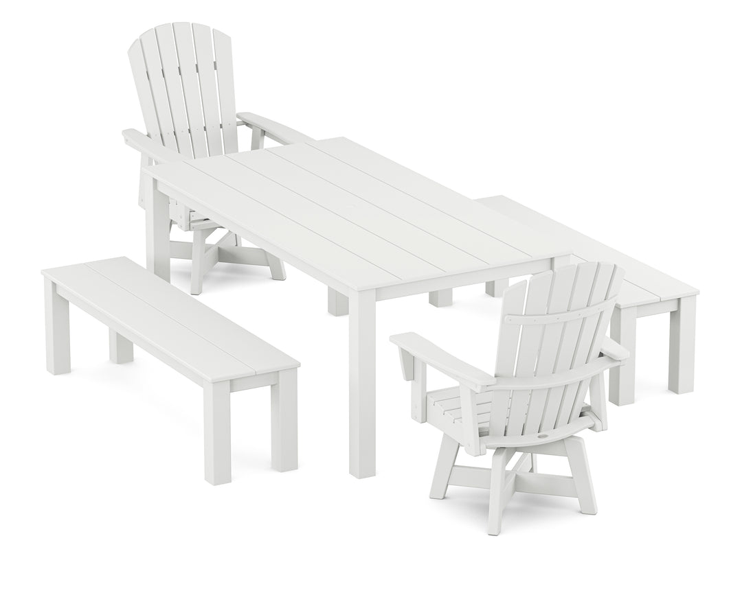 POLYWOOD® Nautical Curveback Adirondack Swivel 5-Piece Parsons Dining Set with Benches