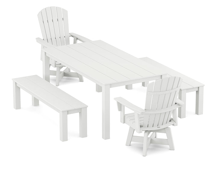 POLYWOOD® Nautical Curveback Adirondack Swivel 5-Piece Parsons Dining Set with Benches