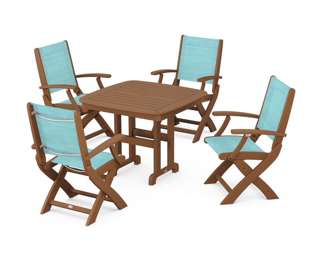 POLYWOOD® Coastal Folding Chair 5-Piece Dining Set