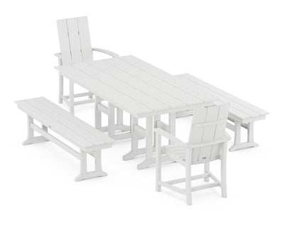 Modern Adirondack 5-Piece Farmhouse Dining Set with Benches