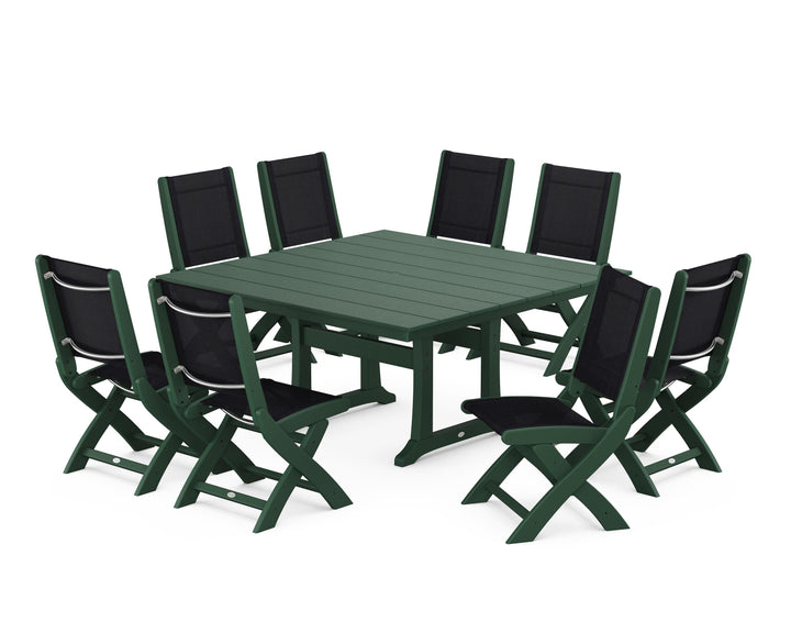 POLYWOOD® Coastal Folding Side Chair 9-Piece Farmhouse Dining Set