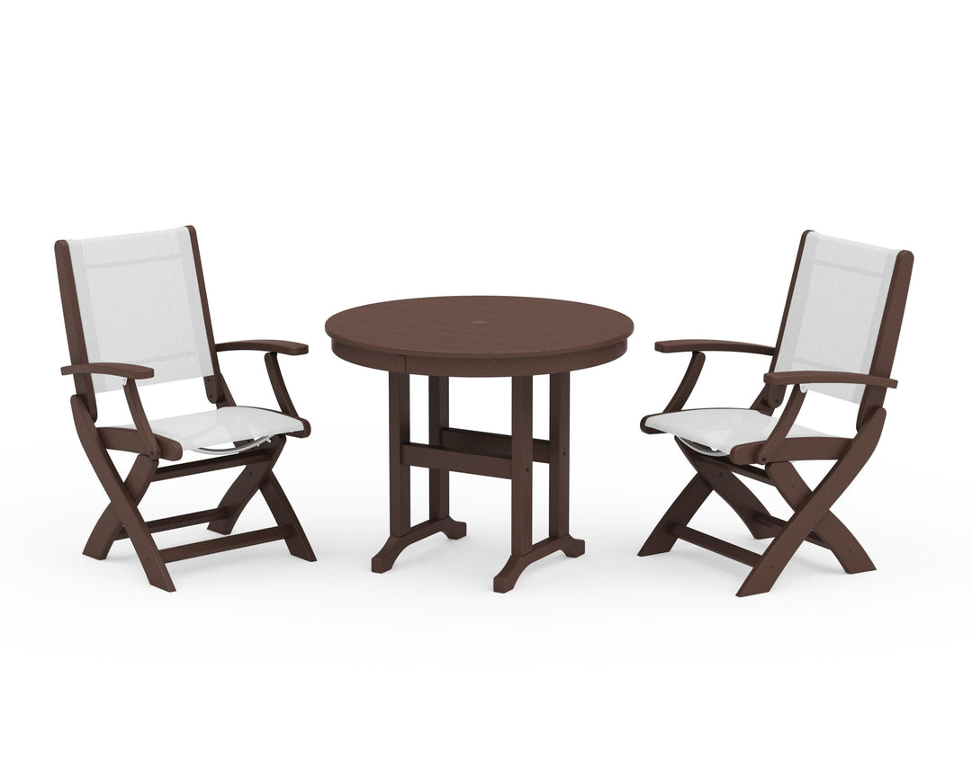POLYWOOD® Coastal Folding Chair 3-Piece Round Dining Set