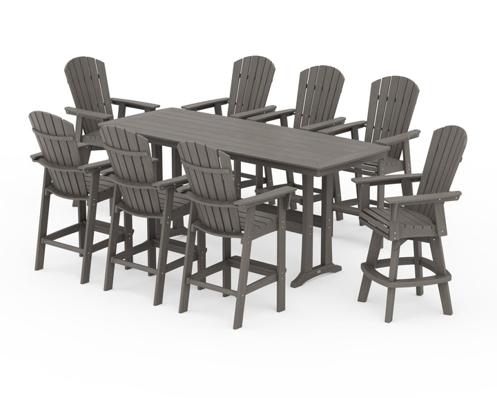 POLYWOOD® Nautical Curveback Adirondack Swivel 9-Piece Bar Set with Trestle Legs