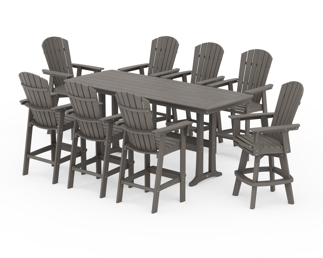 POLYWOOD® Nautical Curveback Adirondack Swivel 9-Piece Bar Set with Trestle Legs
