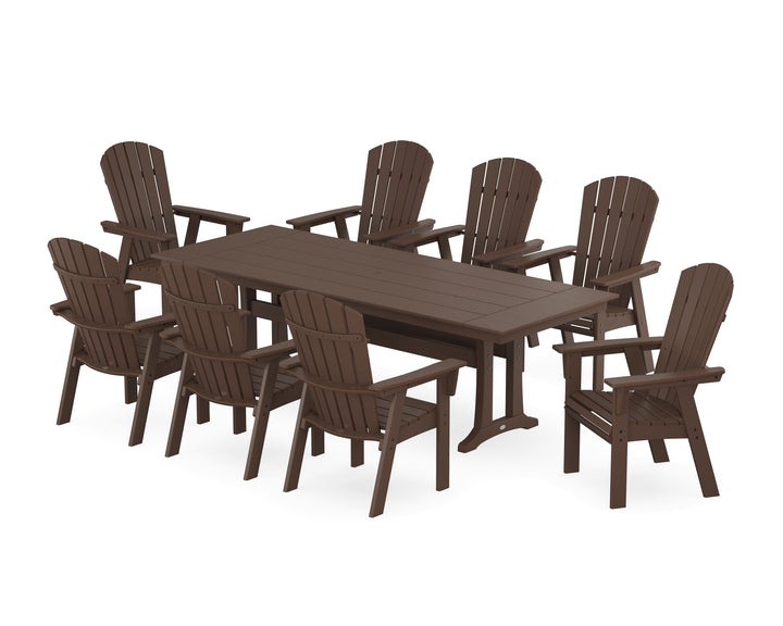 POLYWOOD® Nautical 9-Piece Curveback Adirondack Farmhouse Dining Set with Trestle Legs