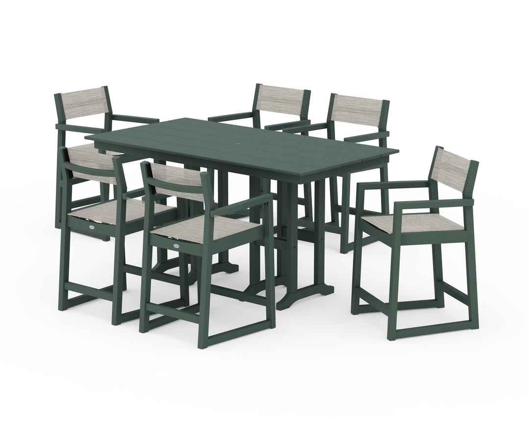 POLYWOOD® EDGE Sling Arm Chair 7-Piece Farmhouse Counter Set