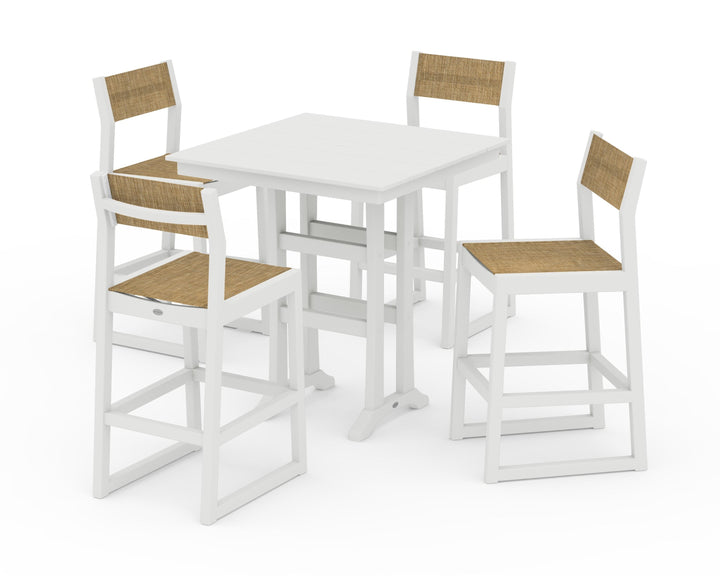 POLYWOOD® EDGE Sling Arm Chair 5-Piece Farmhouse Bar Set with Trestle Legs