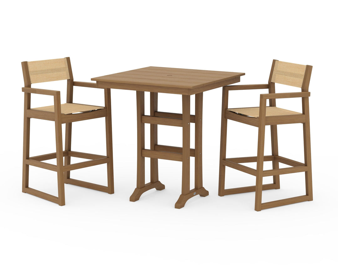 POLYWOOD® EDGE Sling Arm Chair 3-Piece Farmhouse Bar Set with Trestle Legs