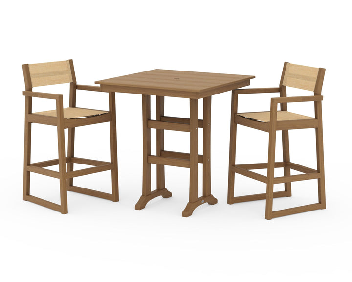 POLYWOOD® EDGE Sling Arm Chair 3-Piece Farmhouse Bar Set with Trestle Legs