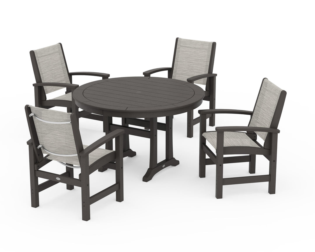 POLYWOOD® Coastal 5-Piece Round Dining Set with Trestle Legs