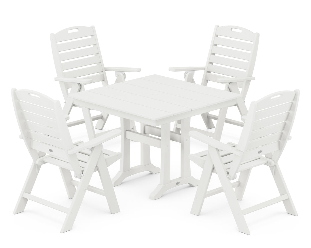 POLYWOOD® Nautical Folding Highback Chair 5-Piece Farmhouse Trestle Dining Set