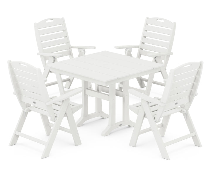 POLYWOOD® Nautical Folding Highback Chair 5-Piece Farmhouse Trestle Dining Set