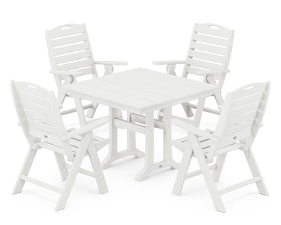 Nautical Folding Highback Chair 5-Piece Farmhouse Trestle Dining Set