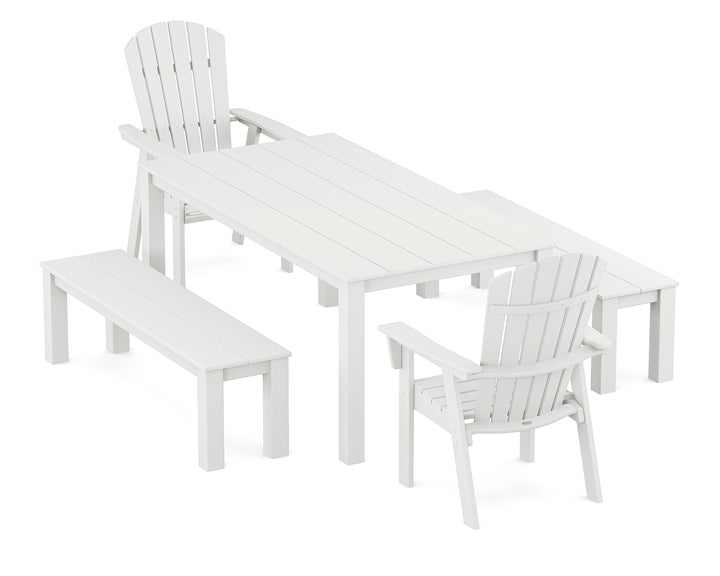 POLYWOOD® Nautical Curveback Adirondack 5-Piece Parsons Dining Set with Benches