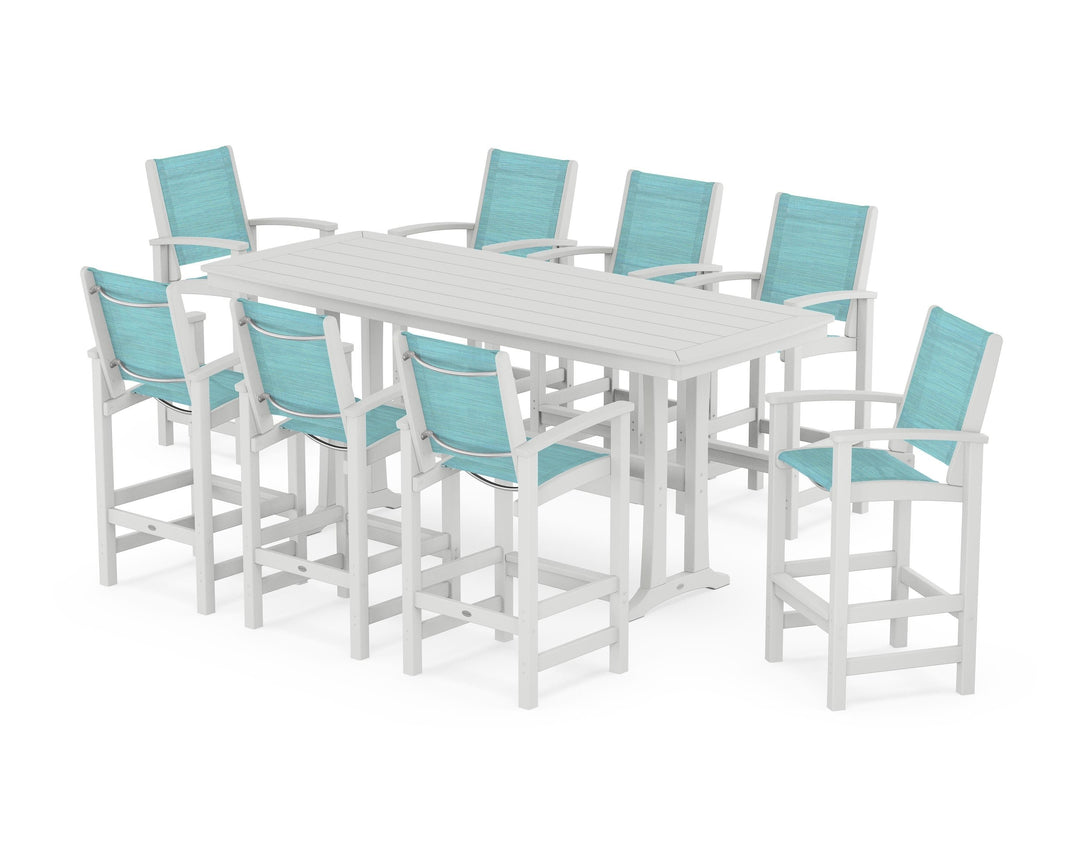POLYWOOD® Coastal 9-Piece Bar Set with Trestle Legs