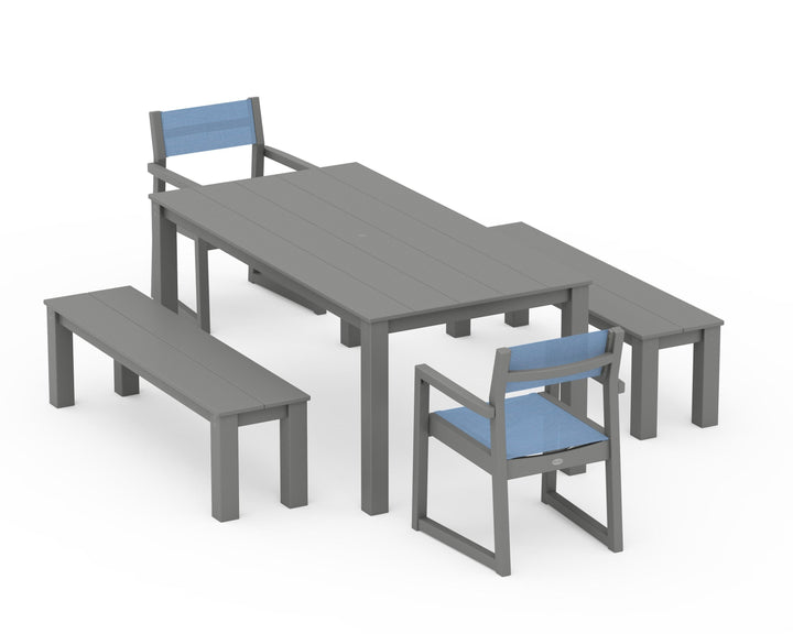 POLYWOOD® EDGE Sling Arm Chair 5-Piece Parsons Dining Set with Benches