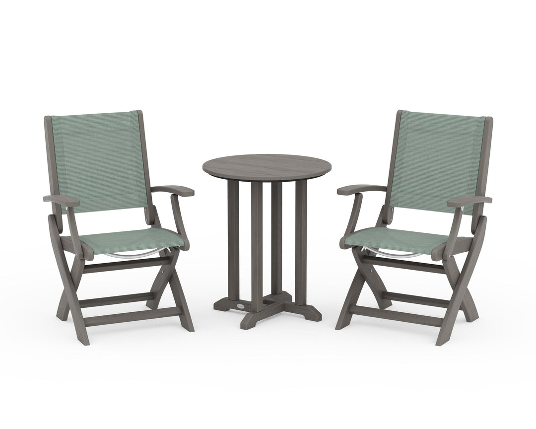 POLYWOOD® Coastal Folding 3-Piece Round Bistro Dining Set