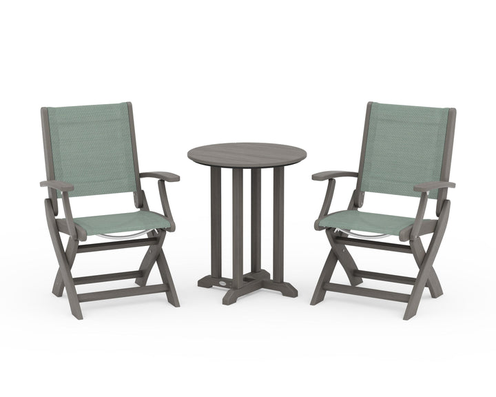 POLYWOOD® Coastal Folding 3-Piece Round Bistro Dining Set