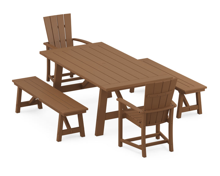 POLYWOOD® Quattro 5-Piece Rustic Farmhouse Dining Set With Benches