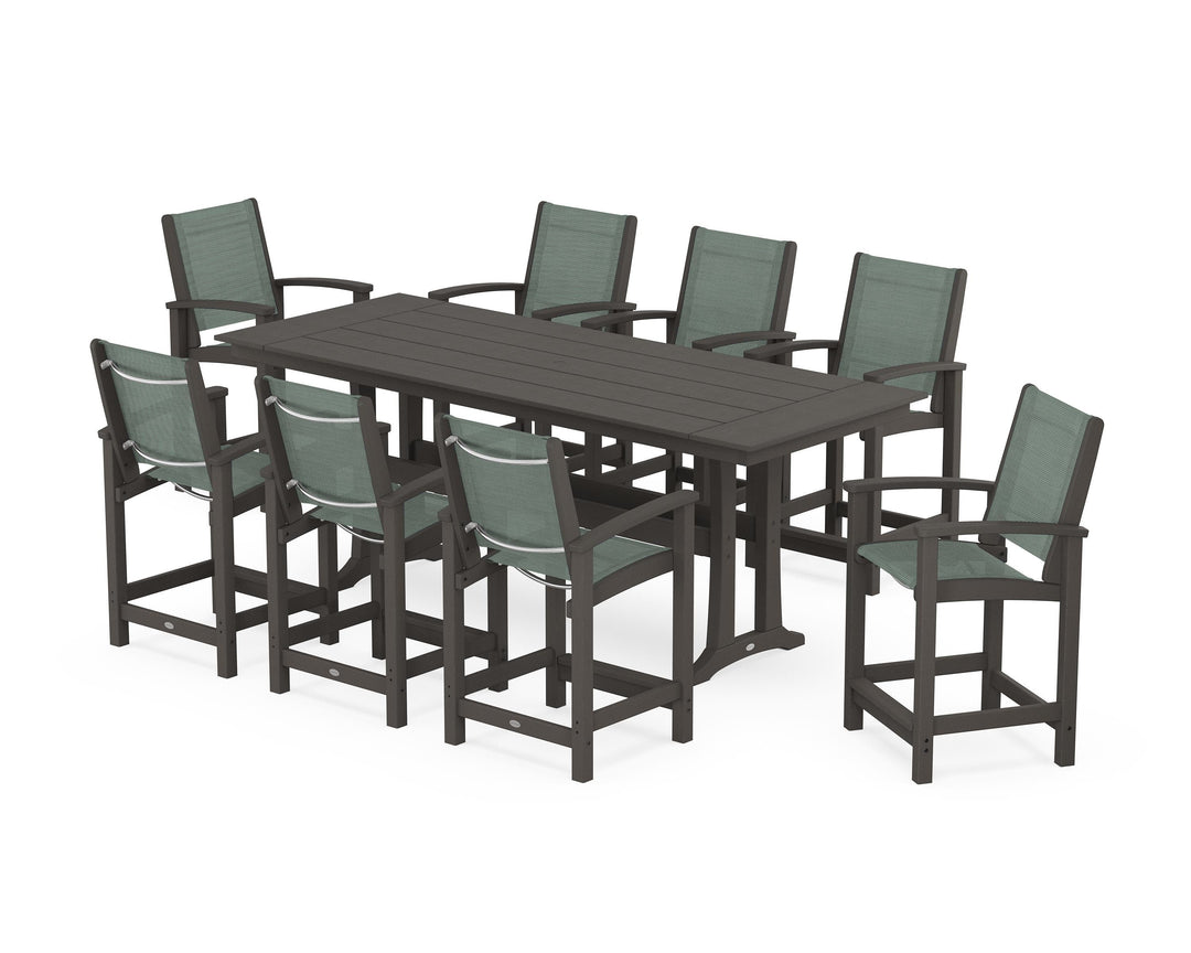 POLYWOOD® Coastal 9-Piece Farmhouse Counter Set with Trestle Legs