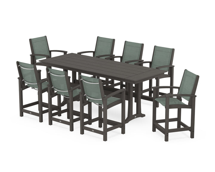 POLYWOOD® Coastal 9-Piece Farmhouse Counter Set with Trestle Legs