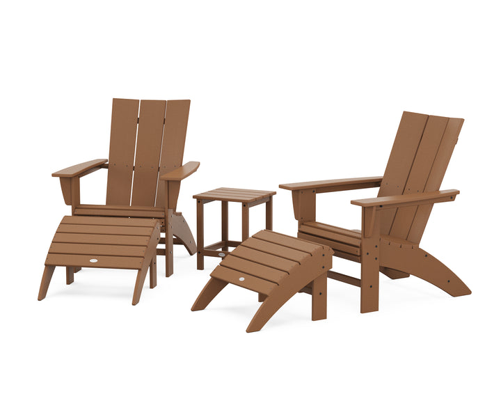 POLYWOOD® Modern Curveback Adirondack Chair 5-Piece Set with Ottomans and 18" Side Table