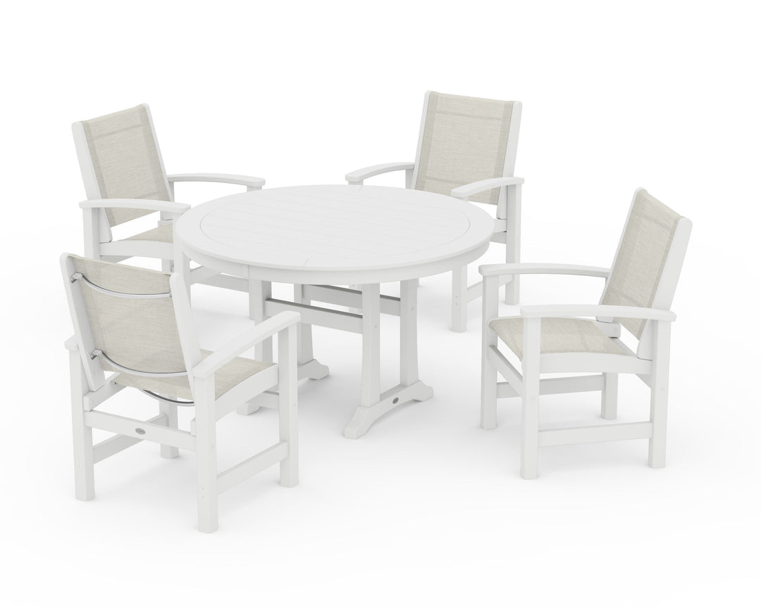 POLYWOOD® Coastal 5-Piece Round Dining Set with Trestle Legs