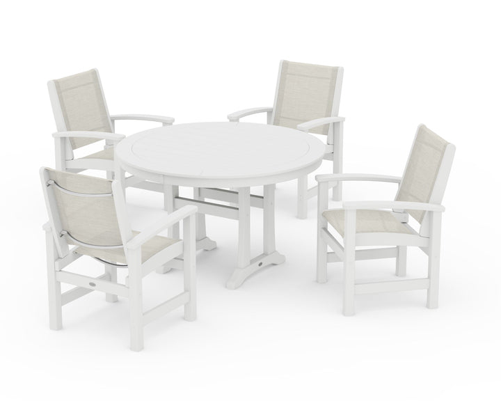 POLYWOOD® Coastal 5-Piece Round Dining Set with Trestle Legs