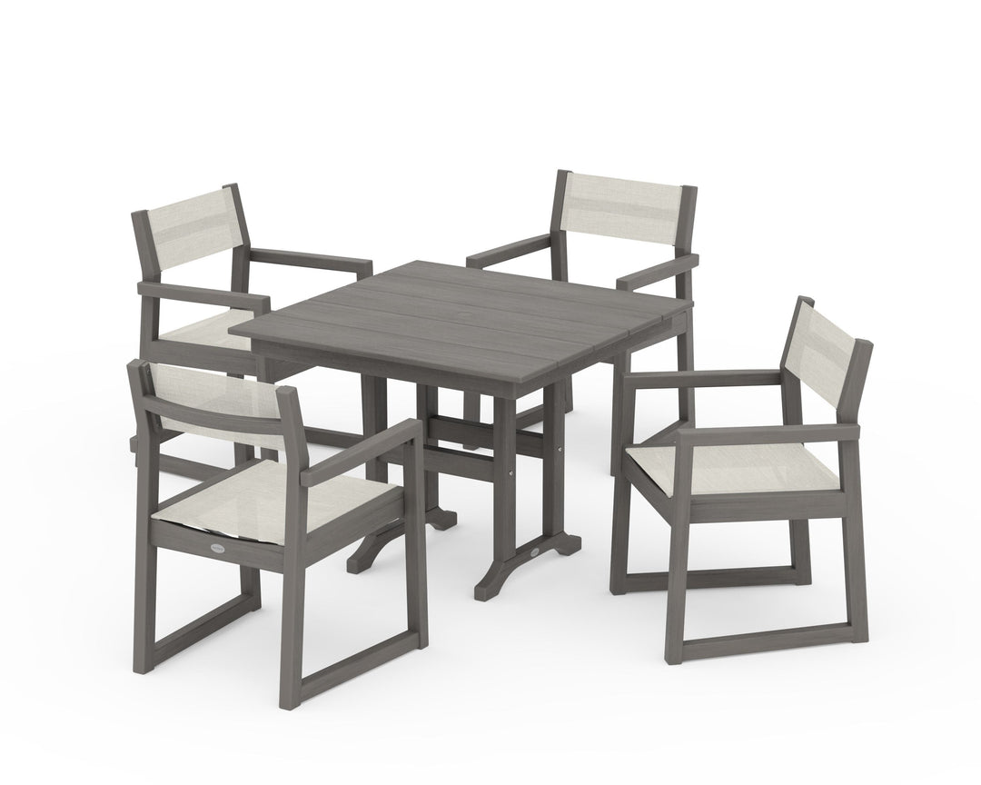 POLYWOOD® EDGE Sling Arm Chair 5-Piece Farmhouse Dining Set