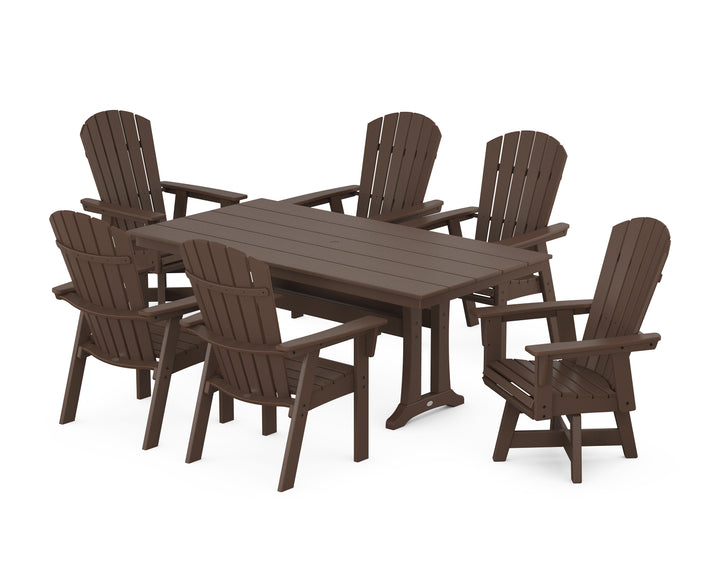POLYWOOD® Nautical Curveback Adirondack Swivel Chair 7-Piece Farmhouse Dining Set With Trestle Legs