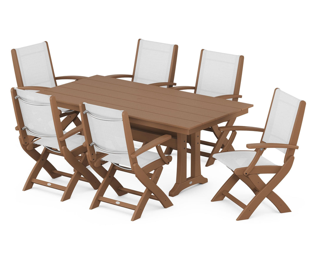 POLYWOOD® Coastal Folding Arm Chair 7-Piece Farmhouse Dining Set with Trestle Legs