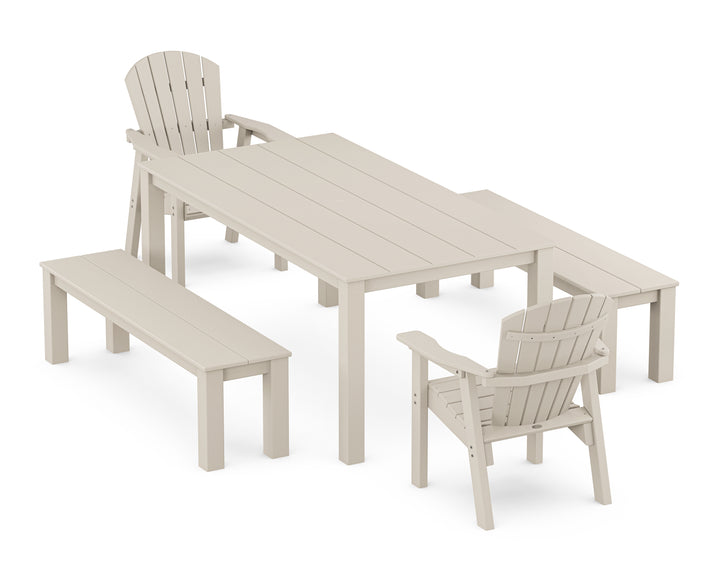 POLYWOOD® Seashell 5-Piece Parsons Dining Set with Benches