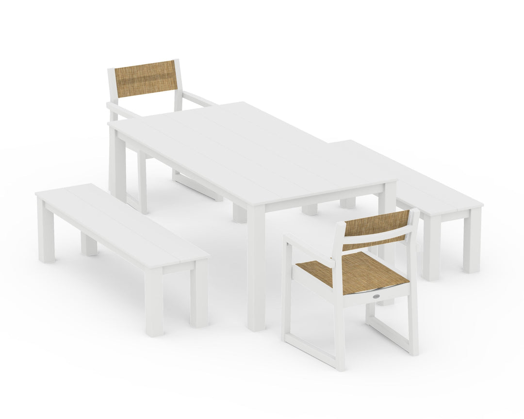 POLYWOOD® EDGE Sling Arm Chair 5-Piece Parsons Dining Set with Benches