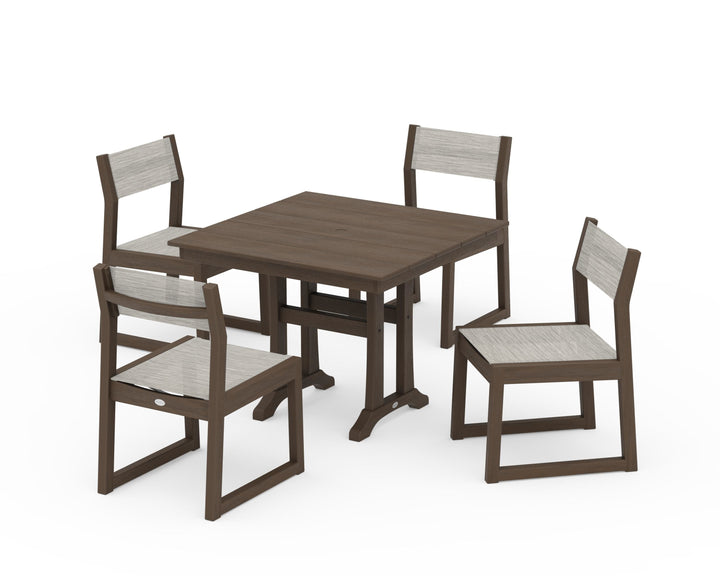 POLYWOOD® EDGE Sling 5-Piece Farmhouse Trestle Side Chair Dining Set