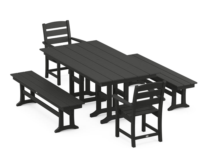 POLYWOOD® Lakeside 5-Piece Farmhouse Dining Set with Benches