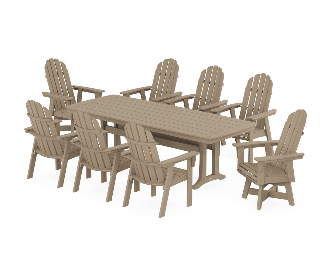POLYWOOD® Vineyard Curveback Adirondack Swivel 9-Piece Dining Set with Trestle Legs