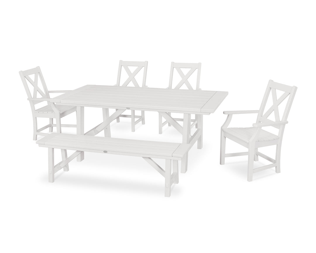 POLYWOOD® Braxton 6-Piece Rustic Farmhouse Arm Chair Dining Set with Bench